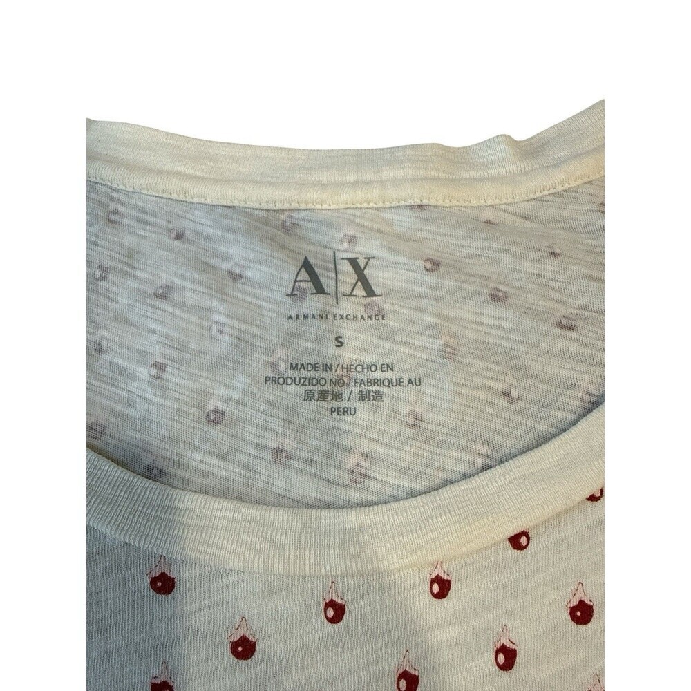 Armani Exchange A|X Cream Red Mini Print Short Sleeve Tee Size S Peru Cotton - Picture 4 of 8